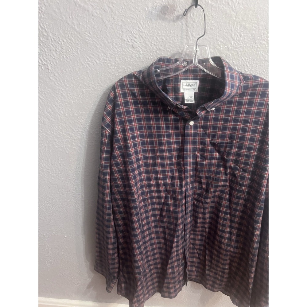 LL Bean Mens Button Up Long Sleeve Plaid Traditional Fit Shirt Size XXL